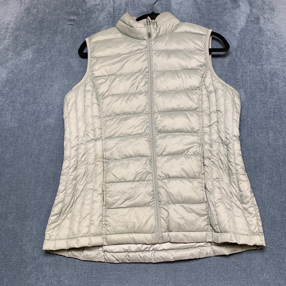 32 Degrees Heat Puffer Vest Womens Medium Gray Winter Mock Neck Outdoor Full Zip